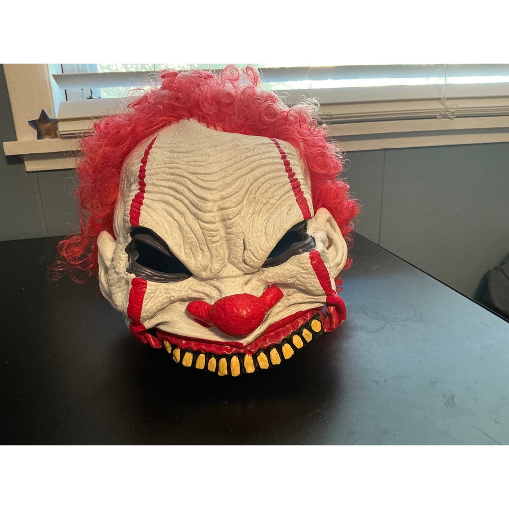 Evil Clown Mask Red Curly Hair Halloween Horror Costume MASK154WHR - Picture 5 of 6
